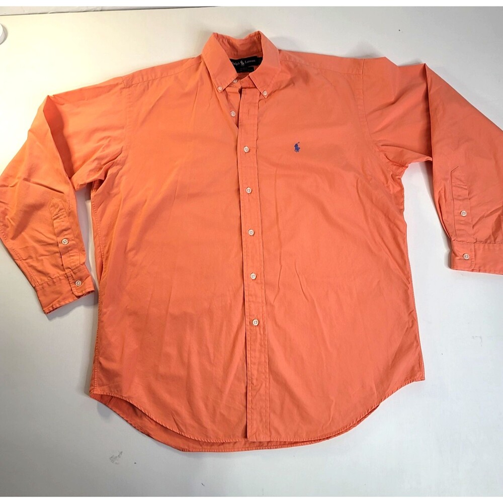 Ralph Lauren Blake Button Down Shirt Mens M Orange Blue Pony 100% Cotton Classic